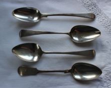 A Victorian silver table spoon, Exeter, 1841, together with three other silver table spoons,