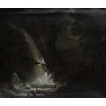 19th century British School Figures by a waterfall Oil on canvas 94 x 111.