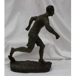 Henri Fugère A figure of a runner, on a rectangular base Spelter Signed 39.