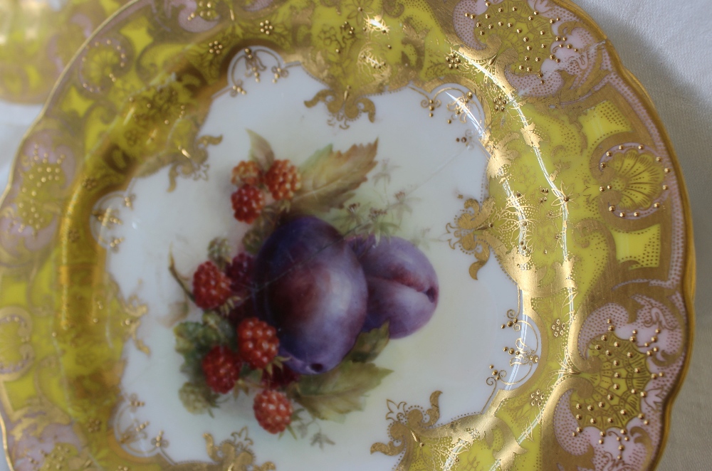 A set of three Royal Worcester porcelain cabinet plates painted with peaches and gooseberries by - Image 3 of 22