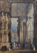 Attributed to Samuel Prout Figures under an architectural portico Watercolour 40.5 x 28.