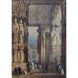 Attributed to Samuel Prout Figures under an architectural portico Watercolour 40.5 x 28.