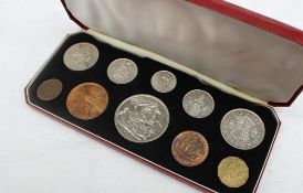 A 1951 ten coin set, from five shillings down to a farthing,