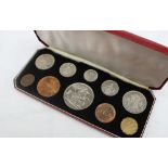 A 1951 ten coin set, from five shillings down to a farthing,