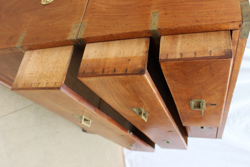 A 19th century mahogany chest of drawers converted into a two section campaign chest with brass - Image 6 of 6