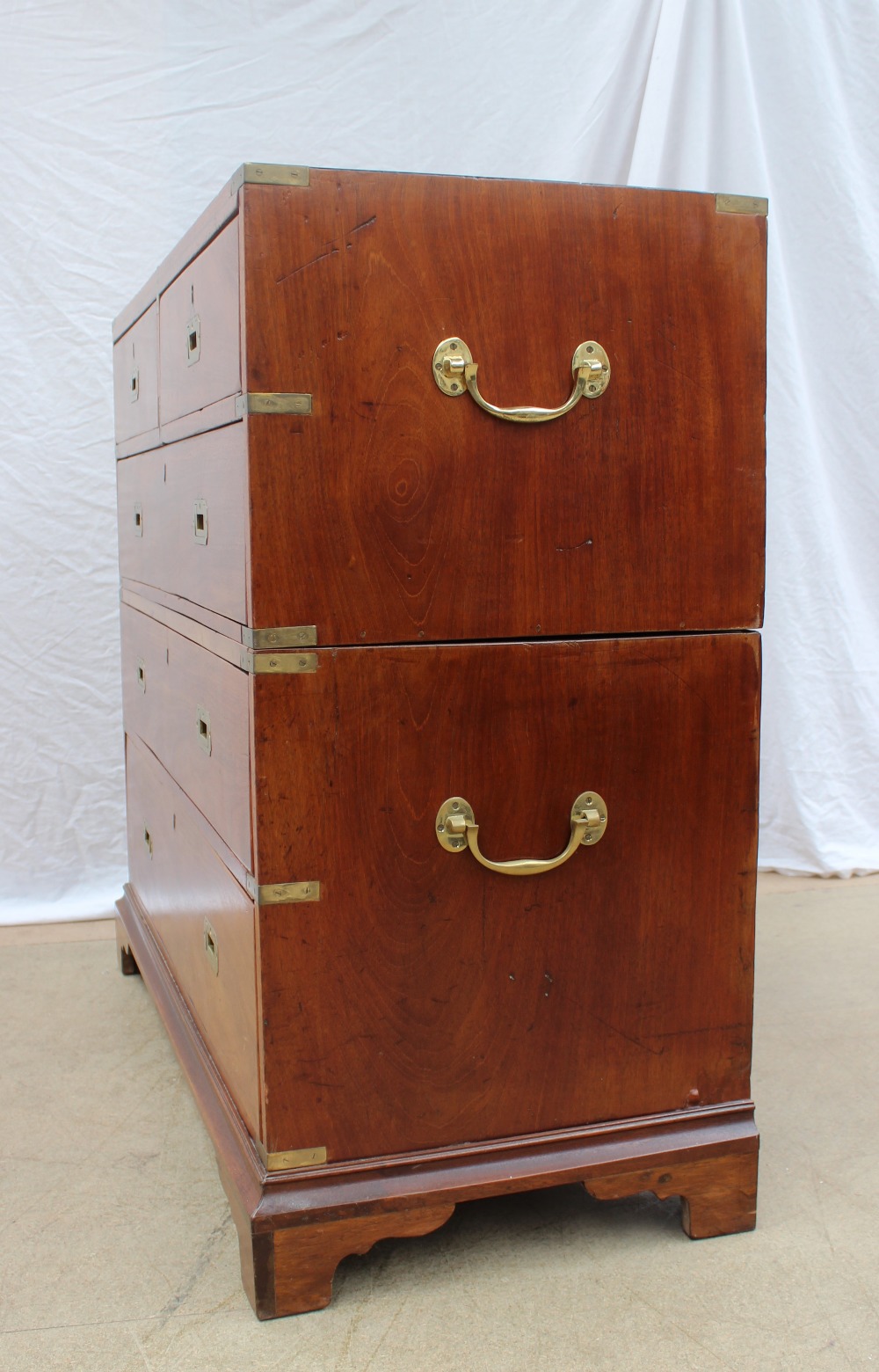 A 19th century mahogany chest of drawers converted into a two section campaign chest with brass - Image 4 of 6