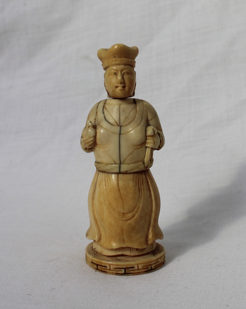 A late 19th century ivory figural container, in the form of a female figure holding a cloth and orb, - Image 3 of 8