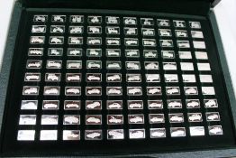 John Pinches - A set of 100 silver miniature ingots for The 100 Greatest cars with information file