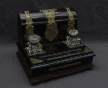 A 19th brass bound coromandel desk standish,