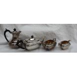 An Edward VII silver three piece tea set of flattened rectangular form, Birmingham, 1906,