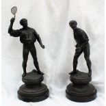 Lavergne Tennis players A pair of spelter figures of gentlemen 36cm high
