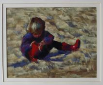 Sue McDonagh Red Wellies Pastel Signed and label verso 22 x 28.