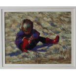 Sue McDonagh Red Wellies Pastel Signed and label verso 22 x 28.