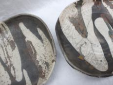 Studio pottery by Barbara Ineson - A pair of pottery rounded square dishes,
