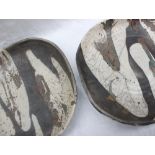 Studio pottery by Barbara Ineson - A pair of pottery rounded square dishes,