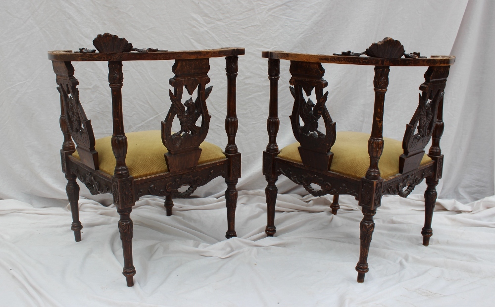 A pair of 19th century continental corner chairs, carved with a figure head and leaves, - Image 5 of 5