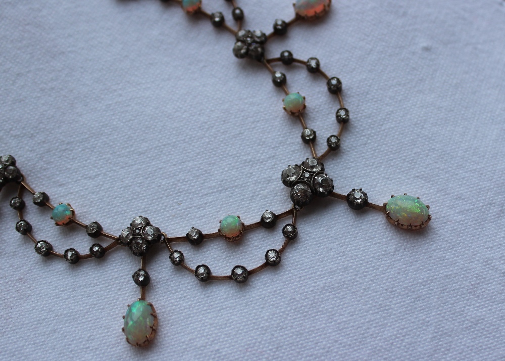 An Edwardian opal and diamond fringe necklace, - Image 3 of 4