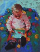Sue McDonagh A child playing Pastel Signed 28 x 22cm