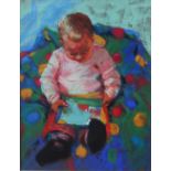 Sue McDonagh A child playing Pastel Signed 28 x 22cm