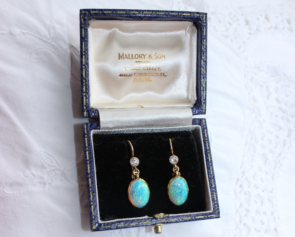 A pair of opal and diamond drop earrings, - Bild 4 aus 4