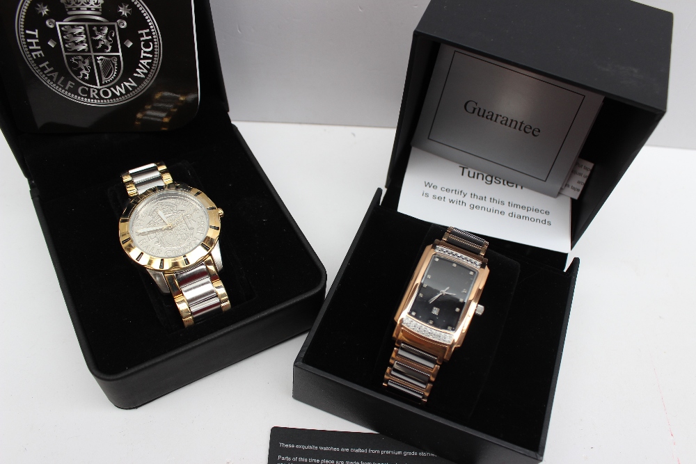 A Tungsten diamond set Gentleman's wristwatch, boxed,