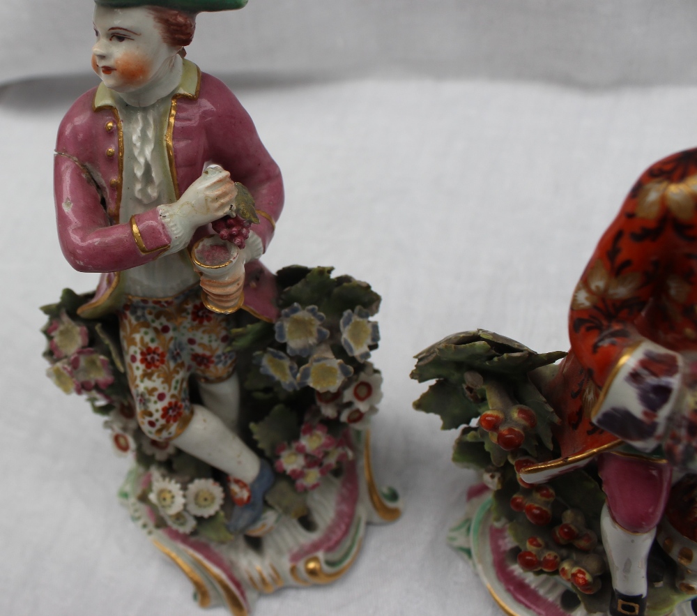 A pair of 18th century porcelain figures, possibly Bow, the one squeezing grapes into a chalice, - Image 3 of 6