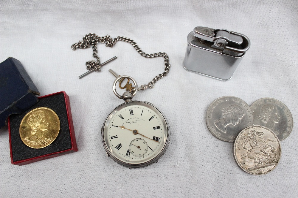 A late Victorian silver key wound open faced pocket watch,