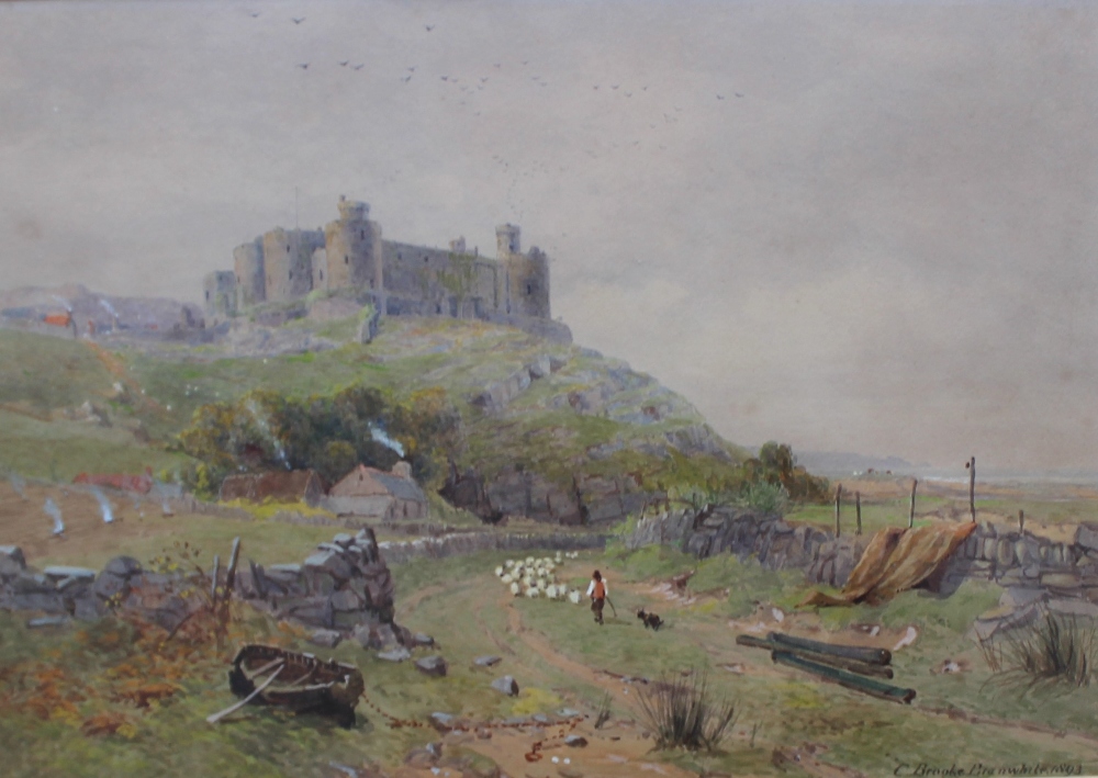 Charles Brook Branwhite 1851-1929 A grey day at Harlech,