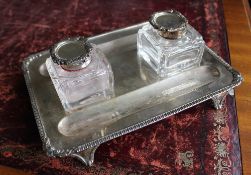 An Edward VII silver desk standish, of rectangular form,