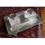 An Edward VII silver desk standish, of rectangular form,