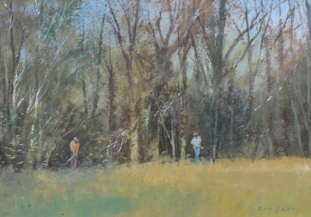 Roy Perry Out of the rough, Wentworth Gouache Signed The Burford Gallery label verso 22.