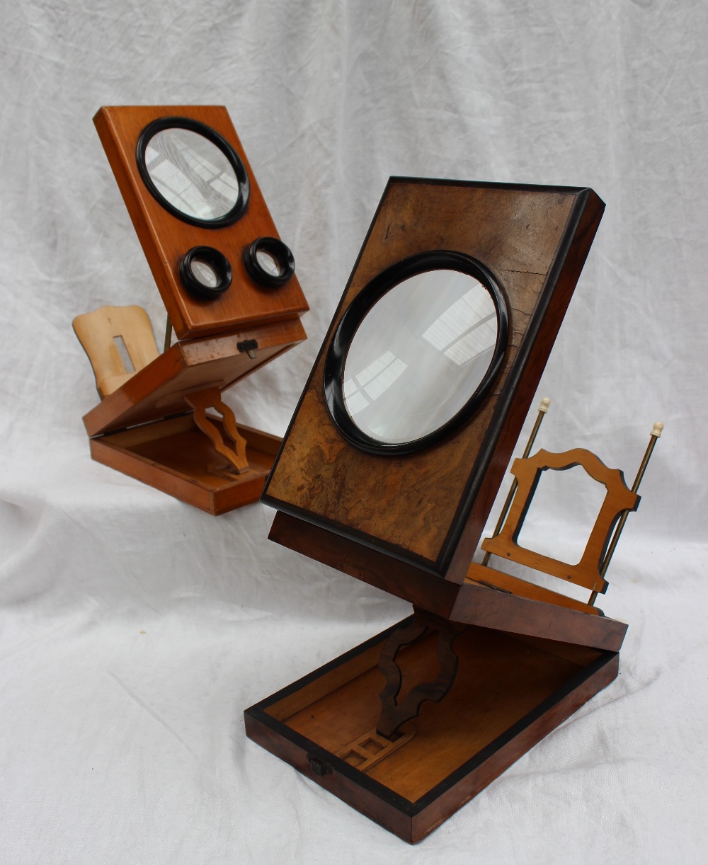 A 19th century walnut folding Graphoscope viewer,