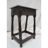 A 17th century and later oak 'Joynt' stool,