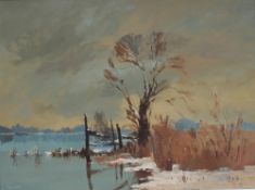 Roy Perry A lakeside scene Oil on board Signed 59.5 x 79.