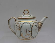 An early 19th century Derby Porcelain teapot and cover with a hexagonal gilt finial,