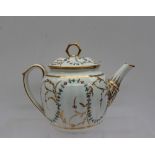 An early 19th century Derby Porcelain teapot and cover with a hexagonal gilt finial,