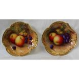 A pair of Royal Worcester porcelain lobed dishes painted with apples,