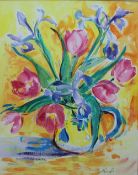 Sue McDonagh Still life study of a vase of flowers Watercolour Signed 66 x 52cm
