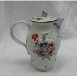 An 18th century Richard Champions Bristol porcelain ovoid jug and cover, with a floral knop,