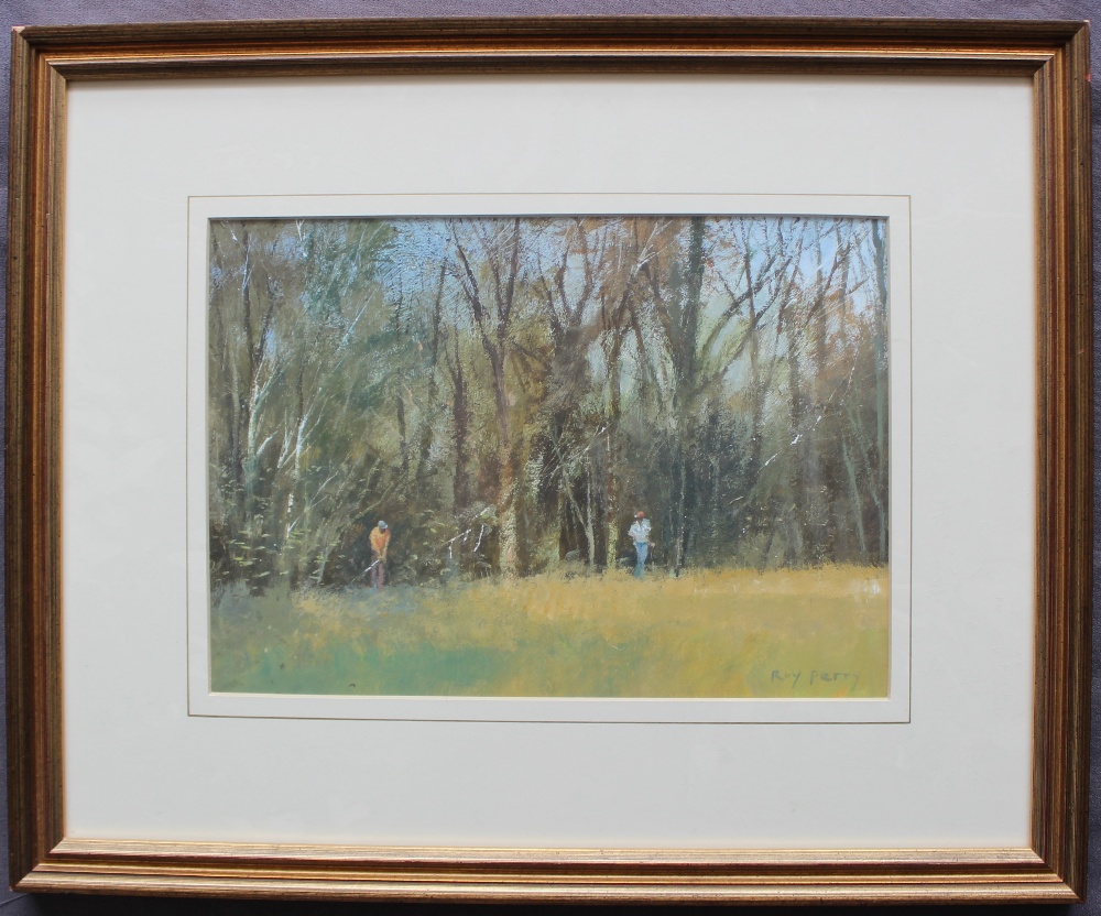 Roy Perry Out of the rough, Wentworth Gouache Signed The Burford Gallery label verso 22. - Image 2 of 4