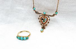 An Edwardian turquoise and seed pearl heart shaped pendant,