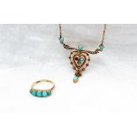 An Edwardian turquoise and seed pearl heart shaped pendant,