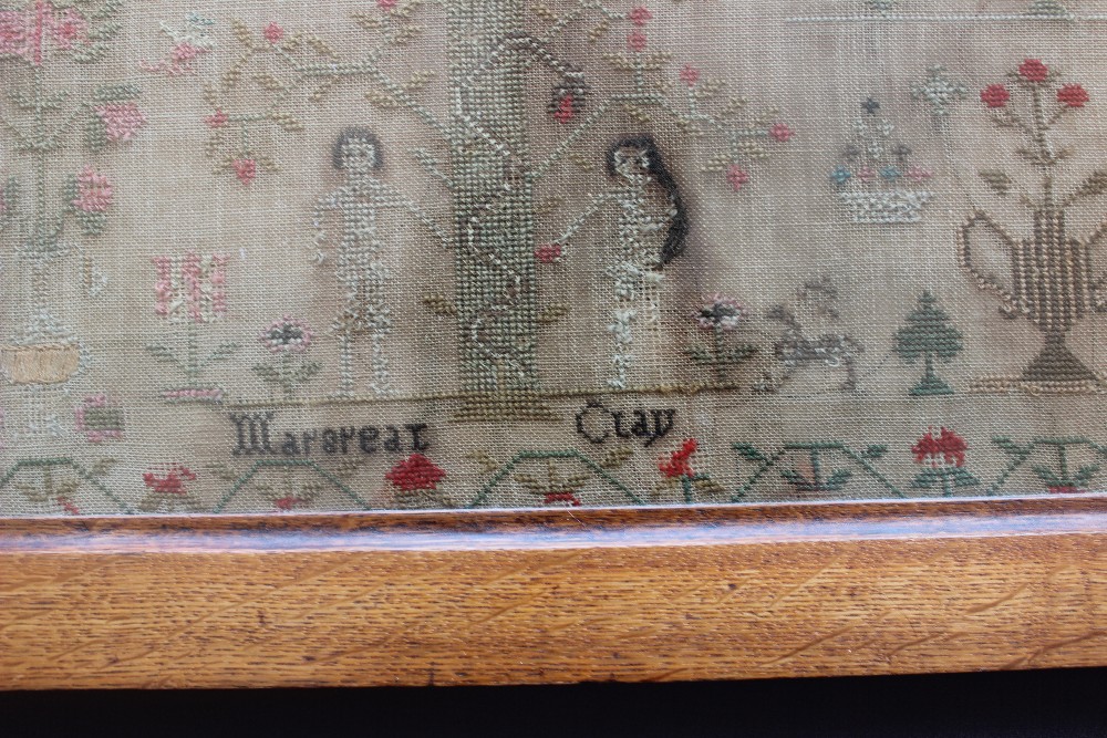 A 19th century sampler decorated with an image of Worcester House, with images of birds, - Image 3 of 5