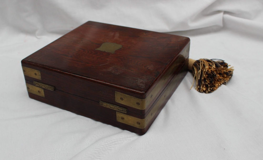 A Victorian rosewood travelling seal box, of rectangular form with brass corners, - Image 7 of 7