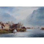 Leslie Moore Stokesby Ribure, Norfolk Watercolour Signed The Mall Galleries label verso 26.