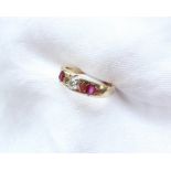 A ruby and diamond line ring,