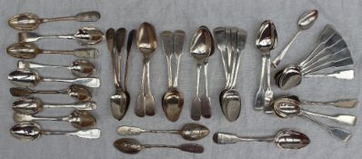 A set of four late George III silver fiddle pattern tea spoons, London,