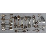 A set of four late George III silver fiddle pattern tea spoons, London,