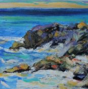 Sue McDonagh A rocky coastland Oil Signed 28.5 x 28.