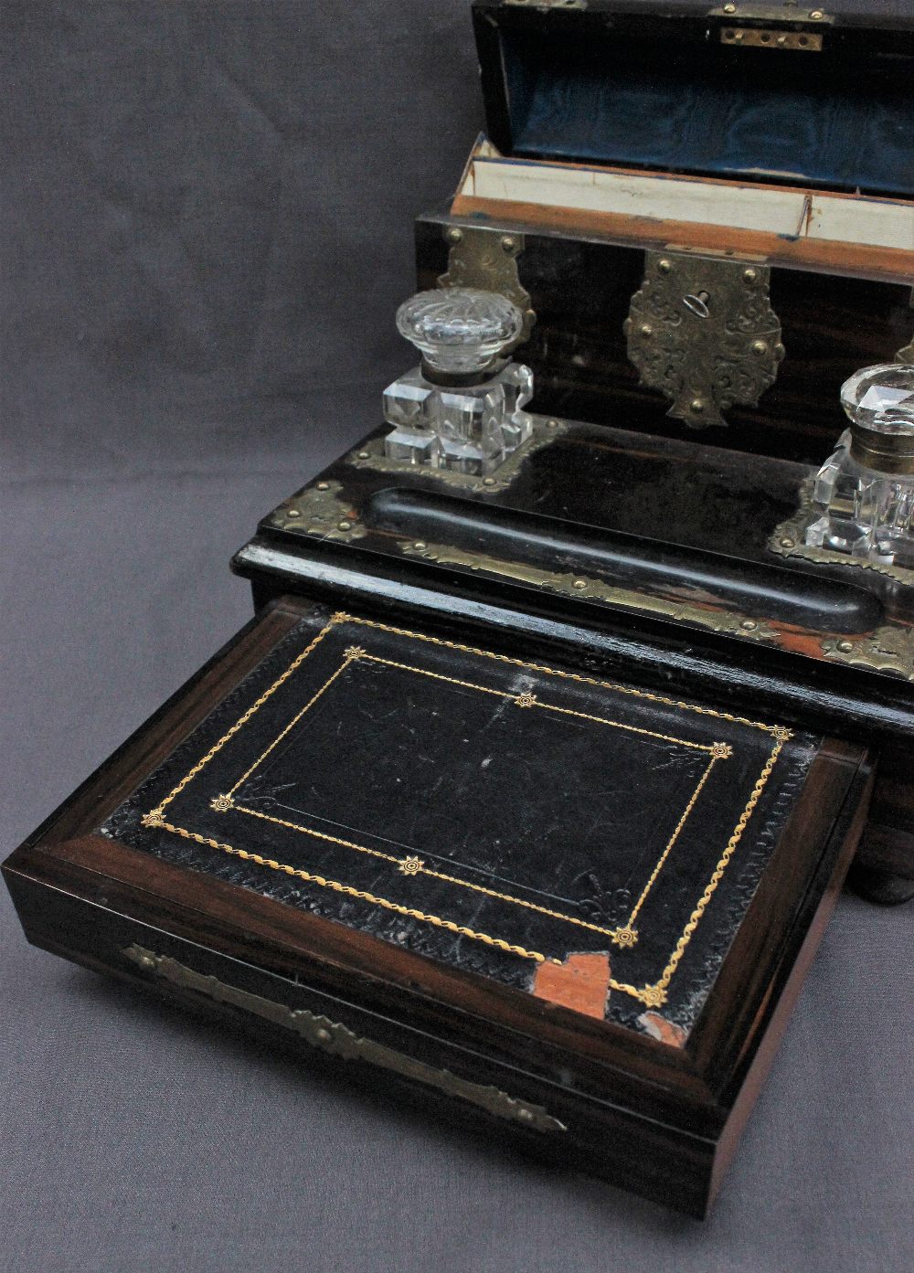 A 19th brass bound coromandel desk standish, - Image 7 of 8